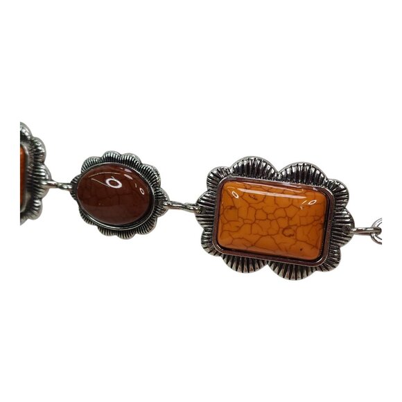 Haute Hippie Style Brown & Orange Stone Chain Belt One Size Adjustable 41" Long - Picture 10 of 13